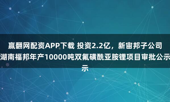赢翻网配资APP下载 投资2.2亿，新宙邦子公司湖南福邦年产10000吨双氟磺酰亚胺锂项目审批公示